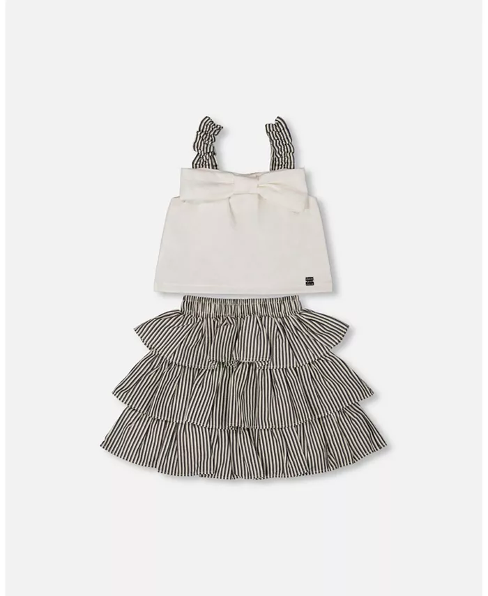 Комплект для девочки с бантом и плиссированной юбкой в белую и черную полоску - Toddler|Child Deux par Deux, белый
Комплект для девочки с бантом и плиссированной юбкой в белую и черную полоску - Toddler|Child Deux par Deux, белый