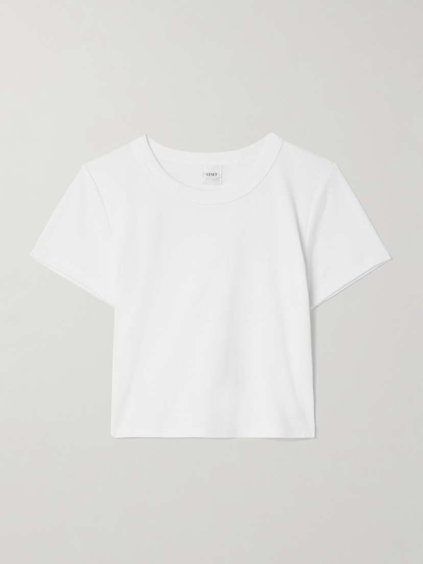 Укороченная футболка Kelly из эластичного хлопкового джерси в рубчик Leset, белый
Укороченная футболка Kelly из эластичного хлопкового джерси в рубчик Leset, белый