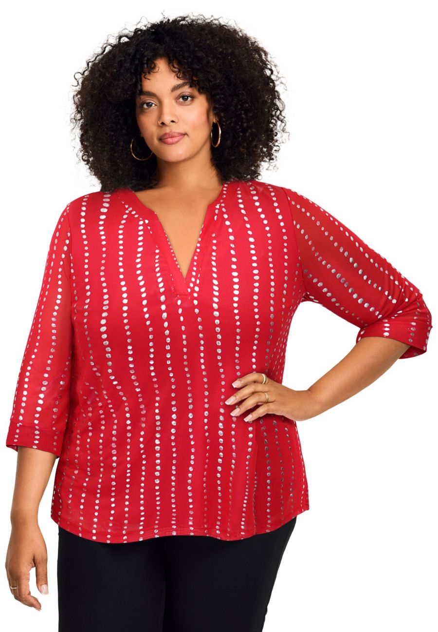 Женский топ больших размеров с разрезом на воротнике, из фольги AVENUE, Red stripe dot
Женский топ больших размеров с разрезом на воротнике, из фольги AVENUE, Red stripe dot