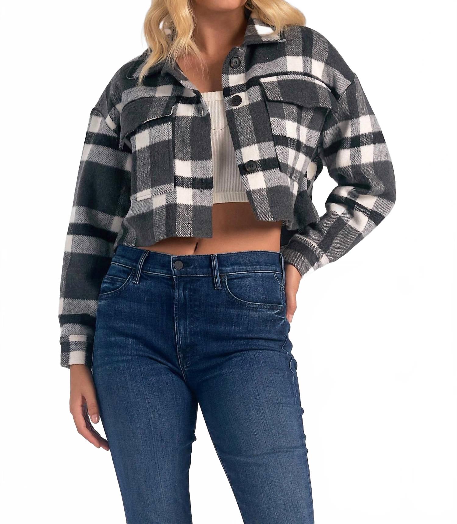 Приталенная укороченная куртка в клетку черно-белая ELAN
Приталенная укороченная куртка в клетку черно-белая ELAN