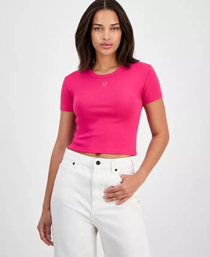 Женская укороченная футболка с круглым вырезом и короткими рукавами с логотипом HUGO, розовый
Женская укороченная футболка с круглым вырезом и короткими рукавами с логотипом HUGO, розовый