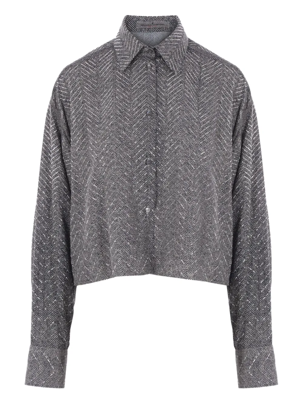 Рубашка с кристаллами и узором в елочку Ermanno Scervino, серый
Рубашка с кристаллами и узором в елочку Ermanno Scervino, серый