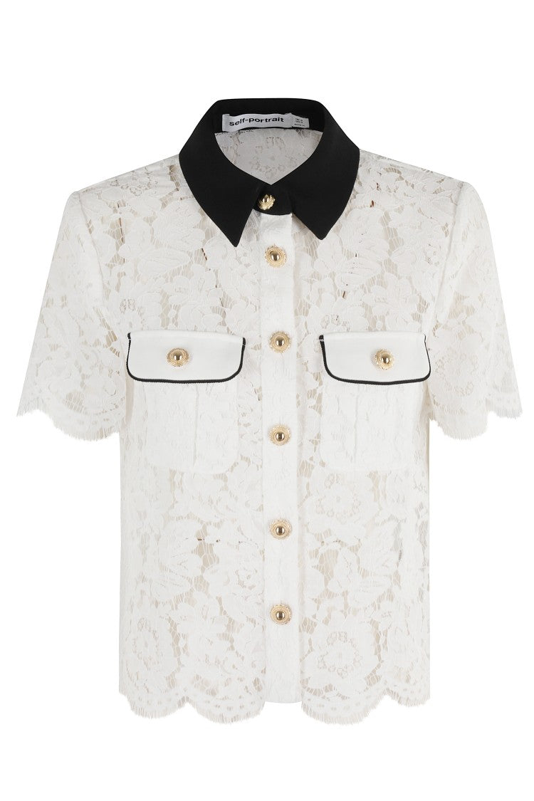 Топ с контрастным кружевным воротником Self-Portrait, белый
Топ с контрастным кружевным воротником Self-Portrait, белый