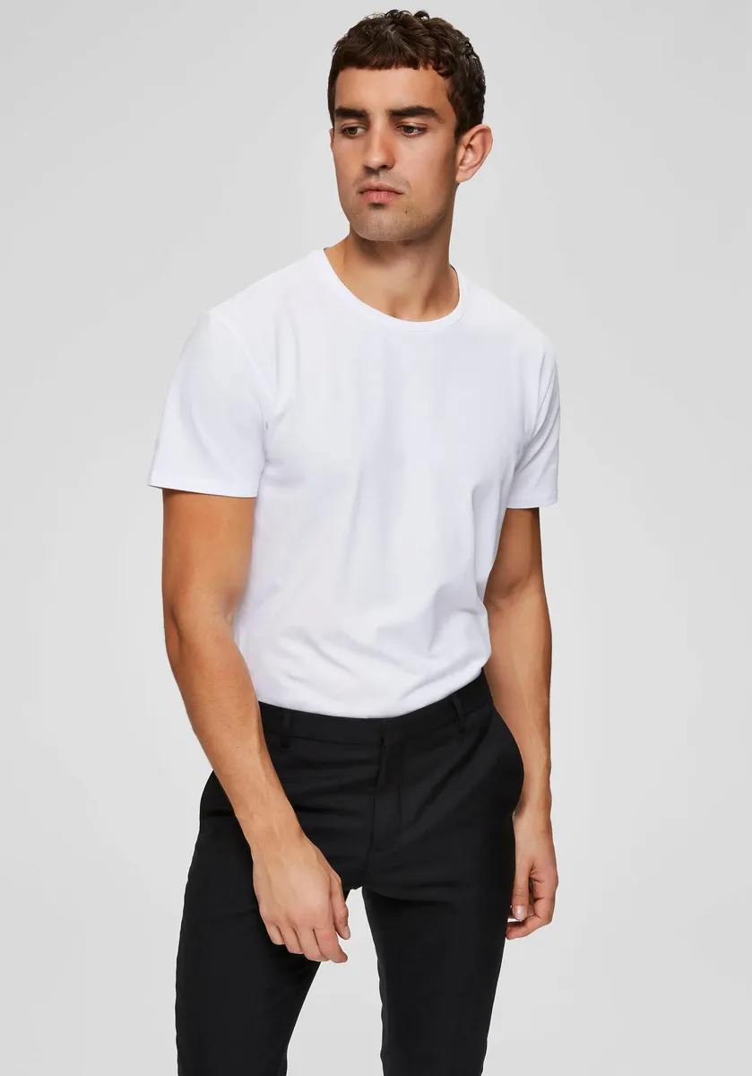 Рубашка с круглым вырезом SELECTED HOMME "Basic T-Shirt", белый 
Рубашка с круглым вырезом SELECTED HOMME "Basic T-Shirt", белый