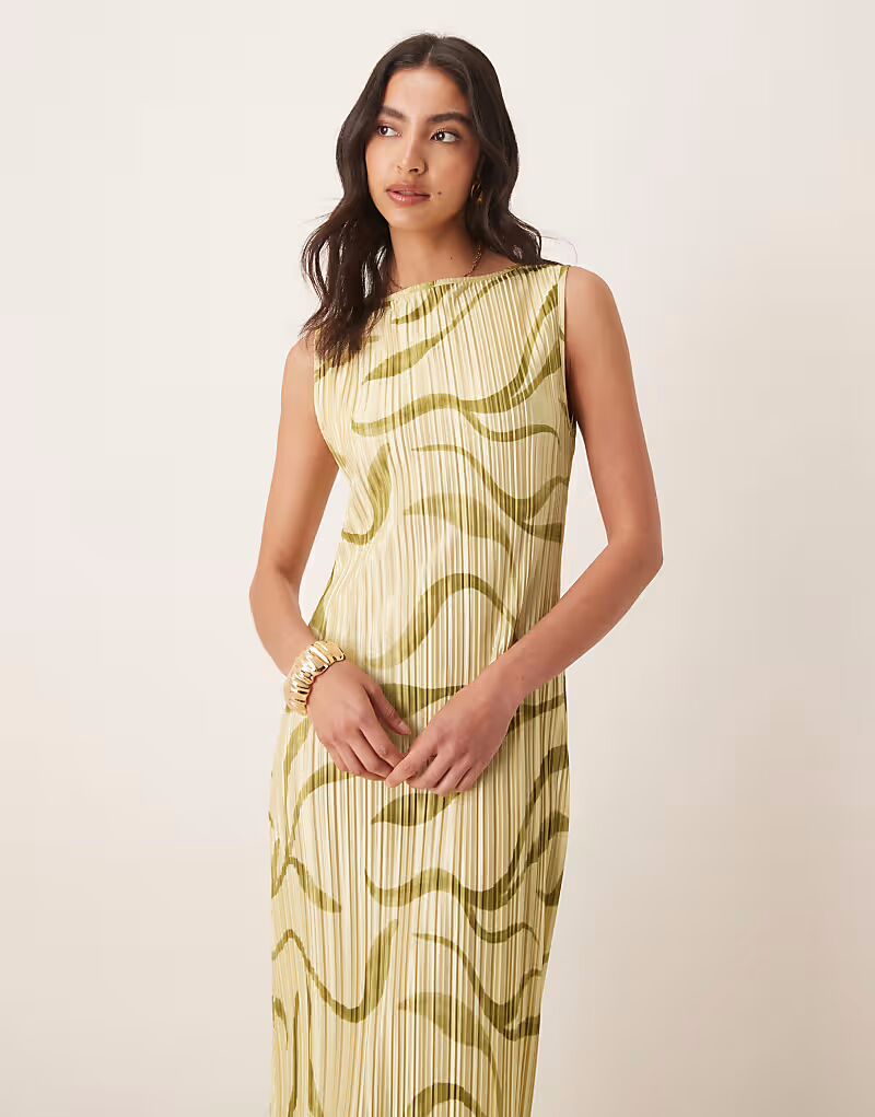 Платье-футляр миди без рукавов ASOS DESIGN с плиссе и желтым узором в виде завитков 
Платье-футляр миди без рукавов ASOS DESIGN с плиссе и желтым узором в виде завитков