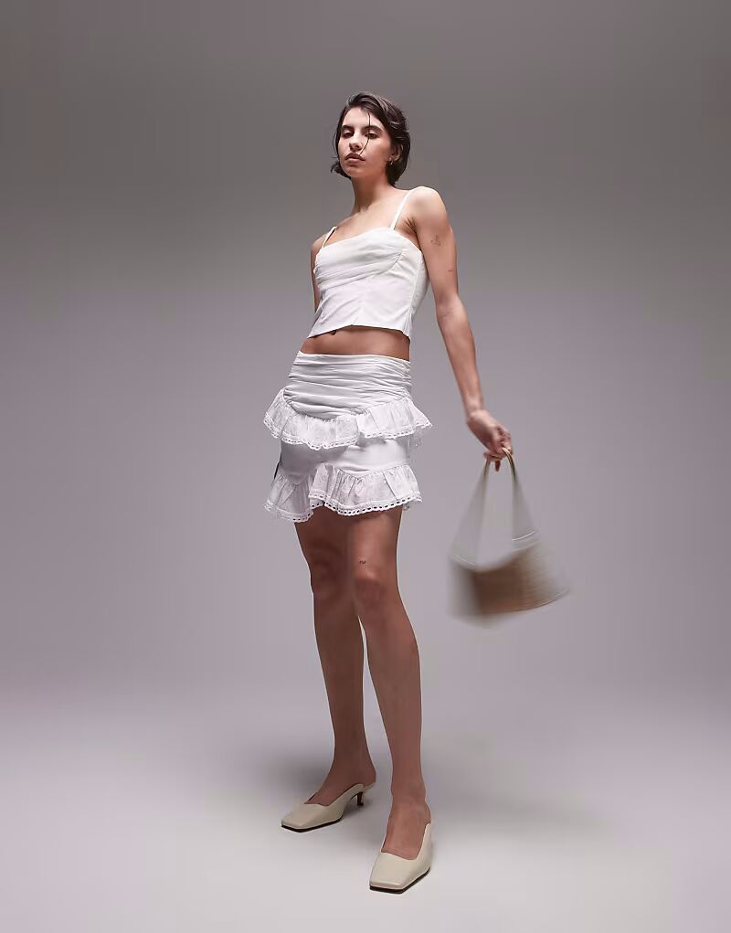 Мини-юбка SNDYS с оборками и отделкой ришелье белого цвета
Мини-юбка SNDYS с оборками и отделкой ришелье белого цвета