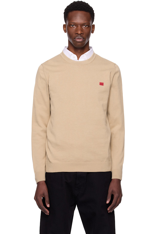 Вязаный хлопковый свитер с красной лейбловой нашивкой Hugo, бежевый
Вязаный хлопковый свитер с красной лейбловой нашивкой Hugo, бежевый