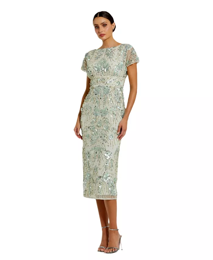 Женское приталенное миди-платье с коротким рукавом из сетчатой ткани с декоративными элементами Mac Duggal, зеленый
Женское приталенное миди-платье с коротким рукавом из сетчатой ткани с декоративными элементами Mac Duggal, зеленый