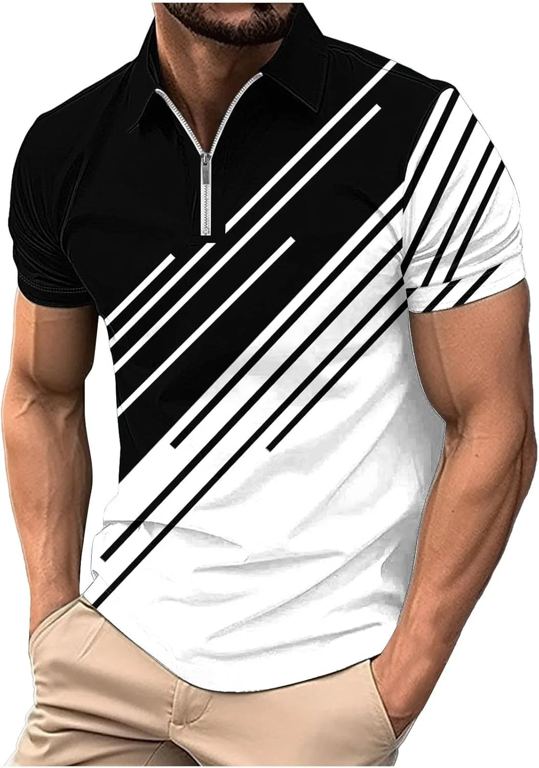 Поло для мужчин 1/4 молнии с лацканом, легкая полоска, летний топ с коротким рукавом QUNPIU
Поло для мужчин 1/4 молнии с лацканом, легкая полоска, летний топ с коротким рукавом QUNPIU