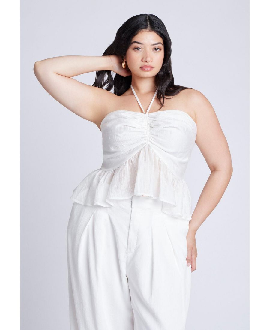 Женский топ больших размеров с присборенной бретелькой и баской ELOQUII, Jet stream
Женский топ больших размеров с присборенной бретелькой и баской ELOQUII, Jet stream