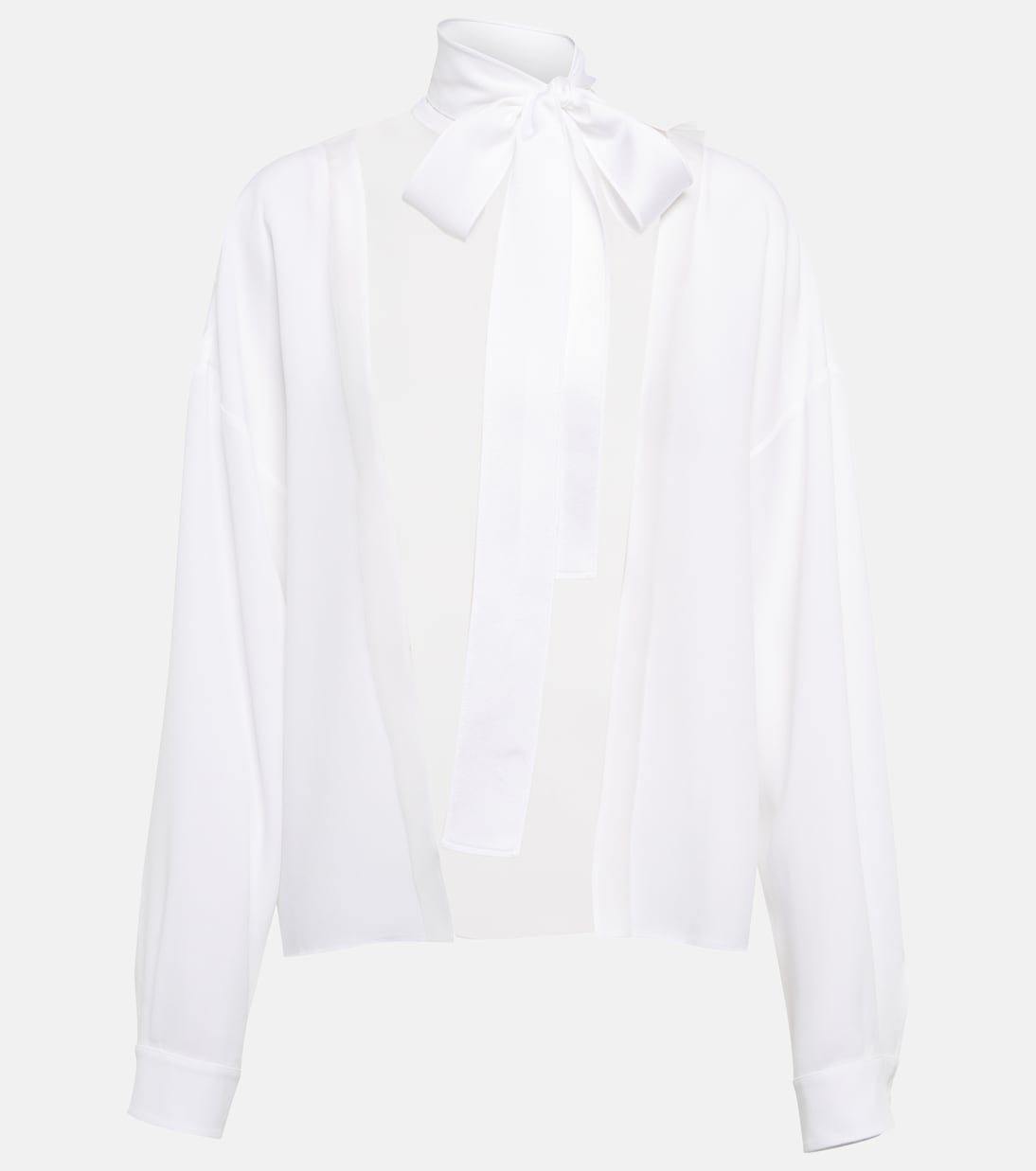 Блузка из сабле с завязкой на шее Miu Miu, Bianco 
Блузка из сабле с завязкой на шее Miu Miu, Bianco