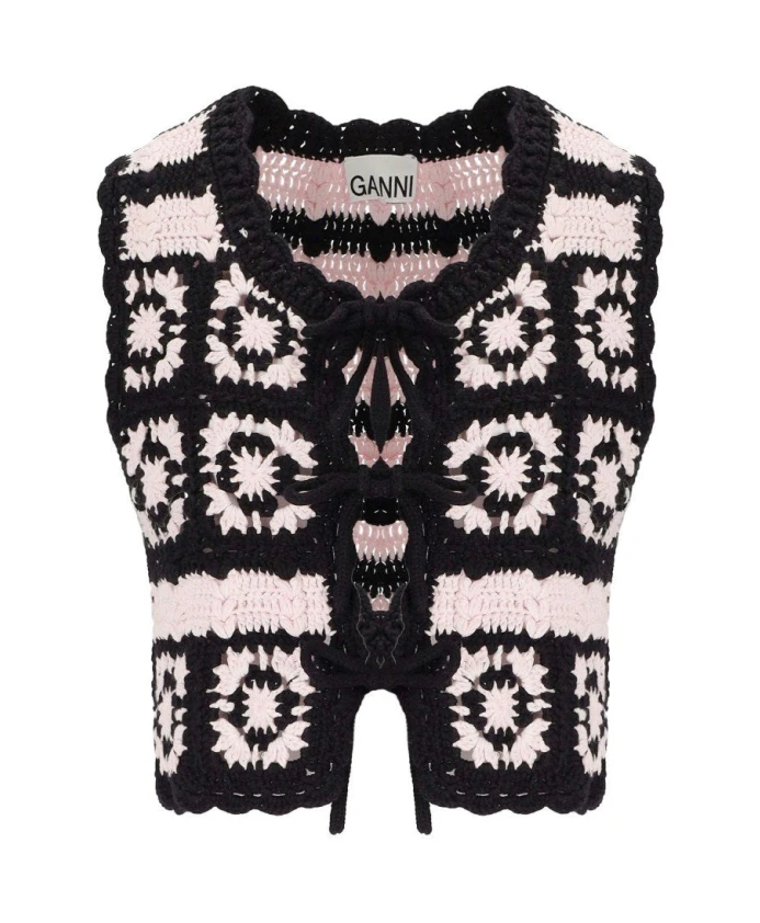 Розовый вязаный жилет Ganni, черный
Розовый вязаный жилет Ganni, черный