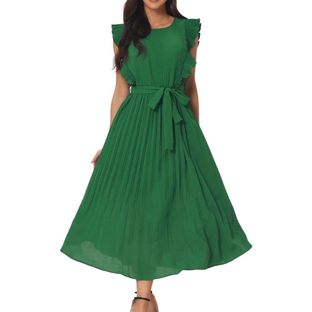 Женское повседневное платье-миди с рюшами и круглым вырезом без рукавов, плиссированные струящиеся платья с поясом Seta T, зеленый
Женское повседневное платье-миди с рюшами и круглым вырезом без рукавов, плиссированные струящиеся платья с поясом Seta T, зеленый