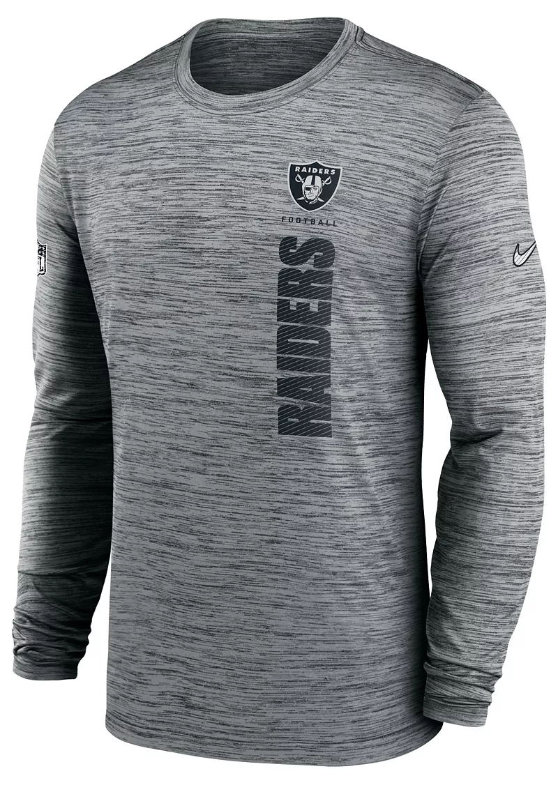 Мужская футболка Nike Las Vegas Raiders Sideline Velocity темно-серая с длинными рукавами и вереском
Мужская футболка Nike Las Vegas Raiders Sideline Velocity темно-серая с длинными рукавами и вереском