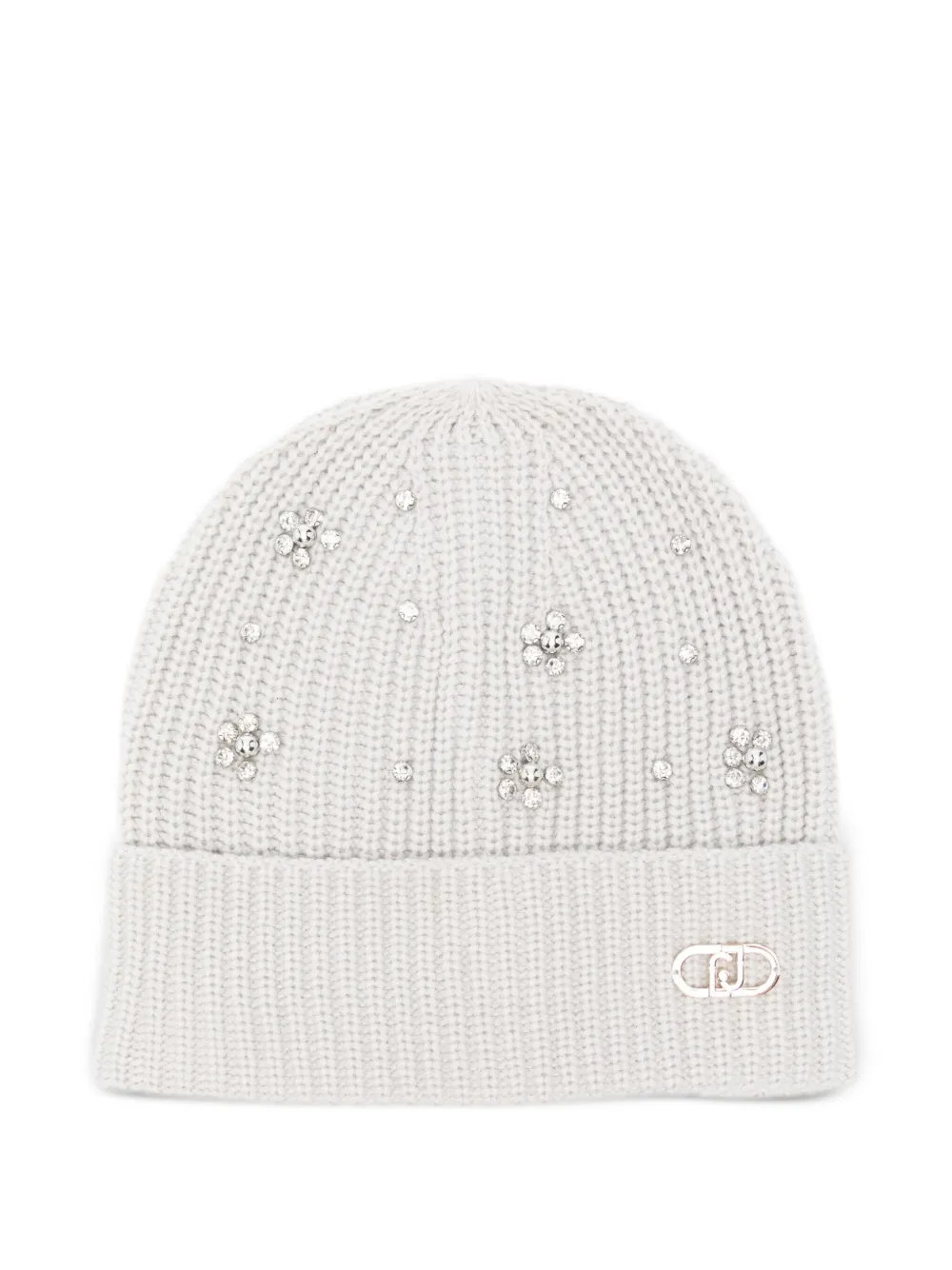 Ребристая шапка, украшенная кристаллами LIU JO, серый 
Ребристая шапка, украшенная кристаллами LIU JO, серый