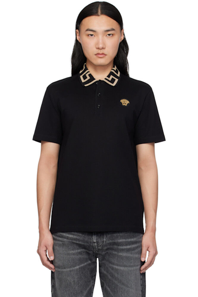 Черная рубашка-поло Greca Versace 
Черная рубашка-поло Greca Versace