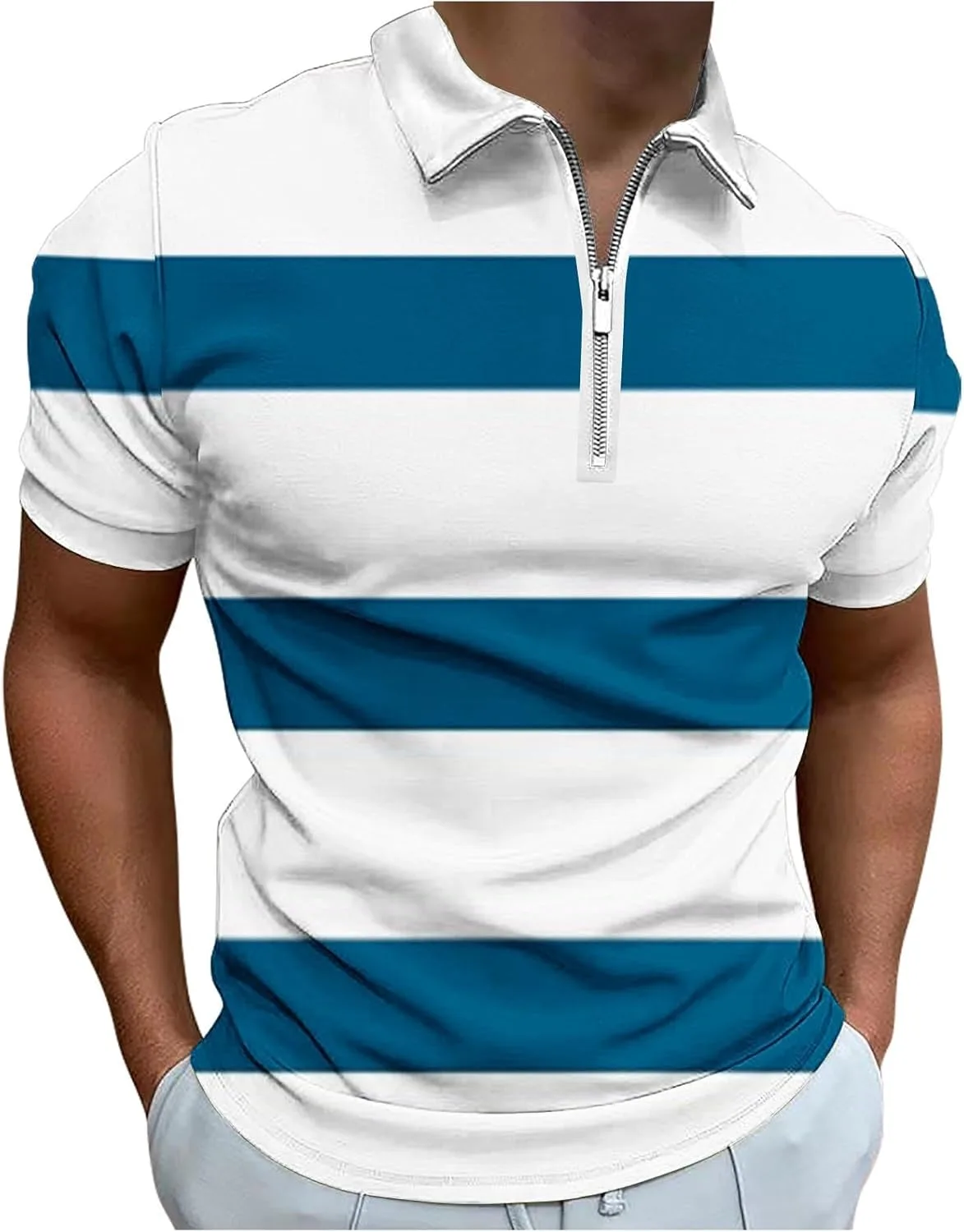 Мужская поло с V-образным вырезом и коротким рукавом в полоску QUNPIU
Мужская поло с V-образным вырезом и коротким рукавом в полоску QUNPIU