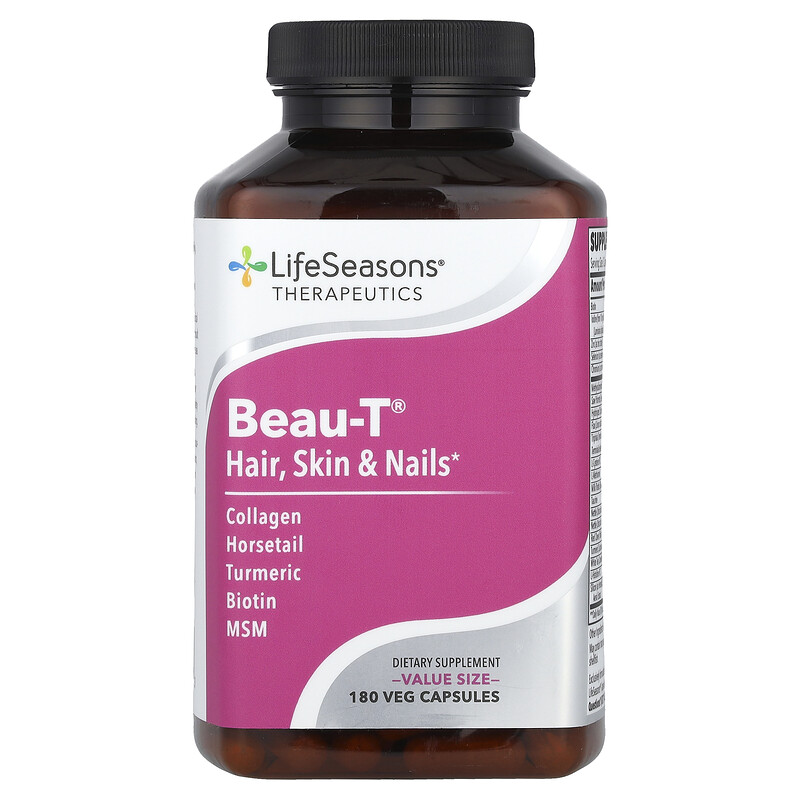LifeSeasons, Therapeutics, Beau-T, для волос, кожи и ногтей, 180 растительных капсул
LifeSeasons, Therapeutics, Beau-T, для волос, кожи и ногтей, 180 растительных капсул