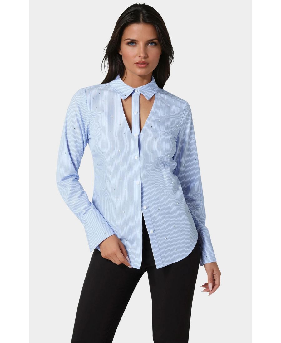 Женская блузка из поплина с вырезами и стразами Bebe, Clear sky
Женская блузка из поплина с вырезами и стразами Bebe, Clear sky