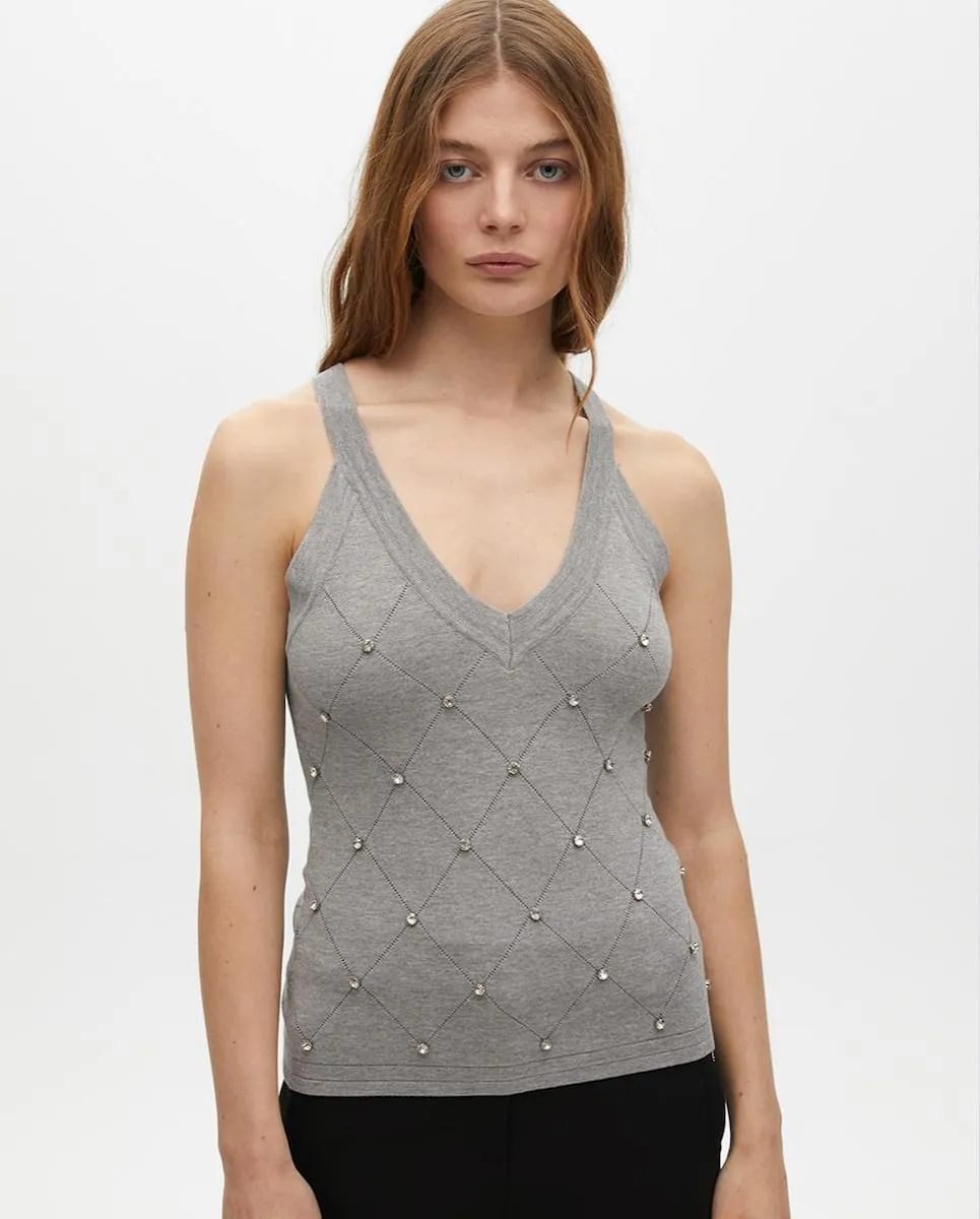Женский топ с V-образным вырезом и стразами Lola Casademunt, серый
Женский топ с V-образным вырезом и стразами Lola Casademunt, серый