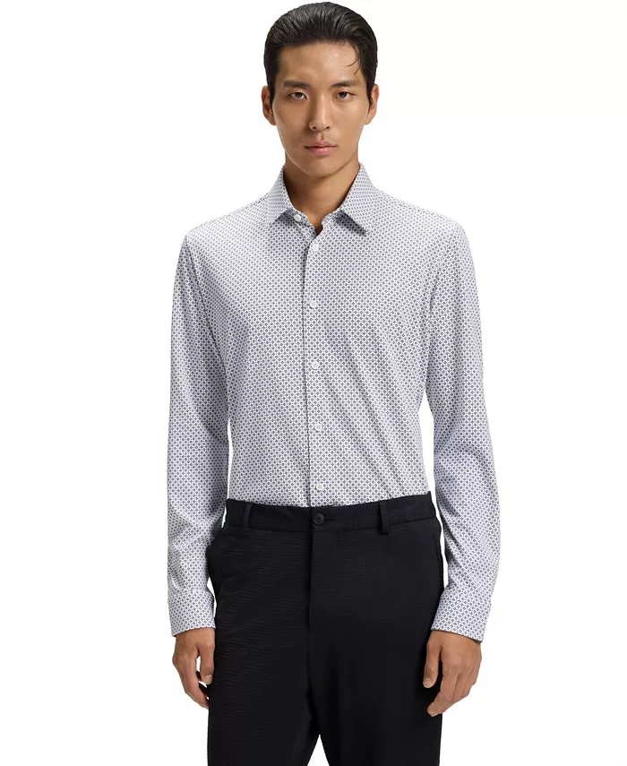 Мужская облегающая рубашка из хлопковой смеси Hugo Boss, синий
Мужская облегающая рубашка из хлопковой смеси Hugo Boss, синий