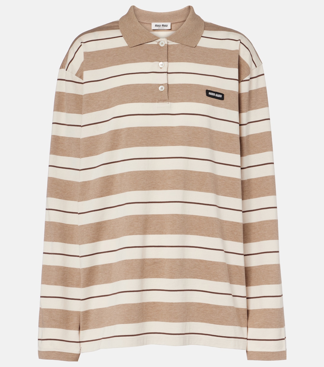 Поло из полосатого хлопкового джерси с логотипом Miu Miu, Naturale+Corda
Поло из полосатого хлопкового джерси с логотипом Miu Miu, Naturale+Corda