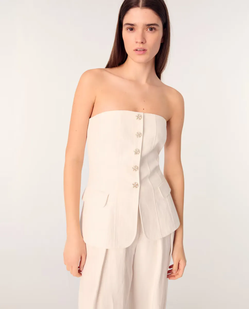 Женский топ-бюстье с декоративными пуговицами Maje, белый 
Женский топ-бюстье с декоративными пуговицами Maje, белый