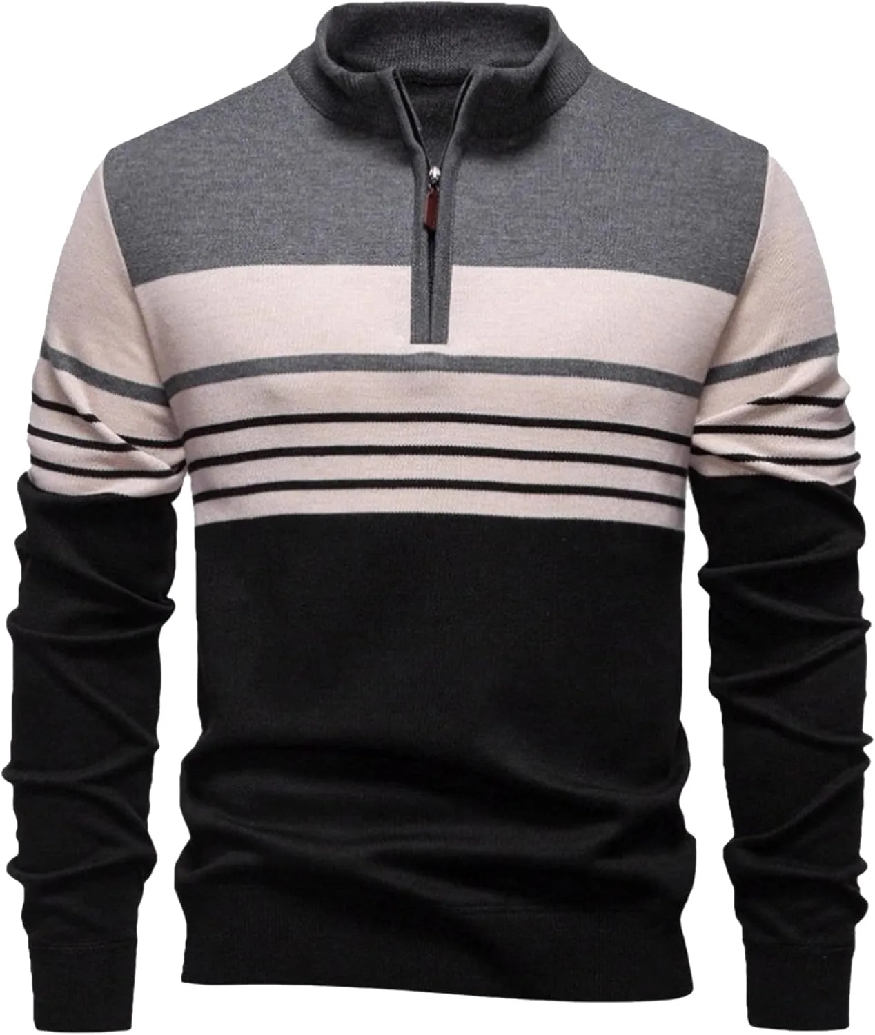 Мужской полосатый свитер с длинным рукавом и молнией на четверть Slim Fit
Мужской полосатый свитер с длинным рукавом и молнией на четверть Slim Fit