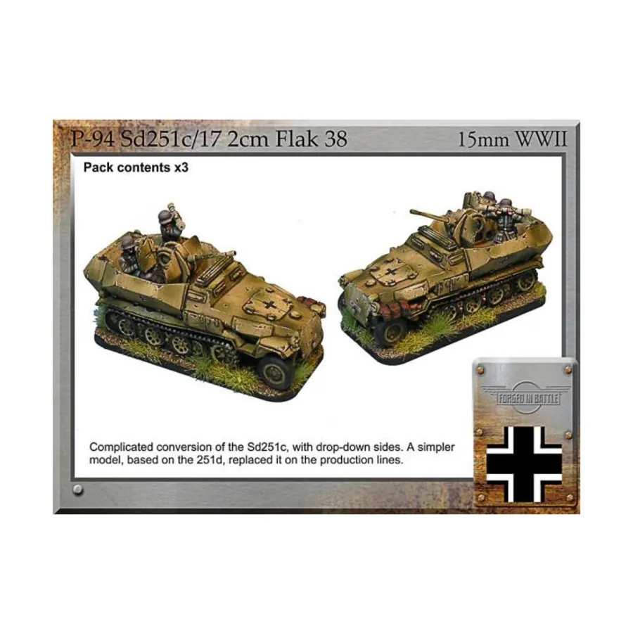 Sd251c/17 2см Flak38, WWII Miniatures - German Vehicles (15mm)
Sd251c/17 2см Flak38, WWII Miniatures - German Vehicles (15mm)