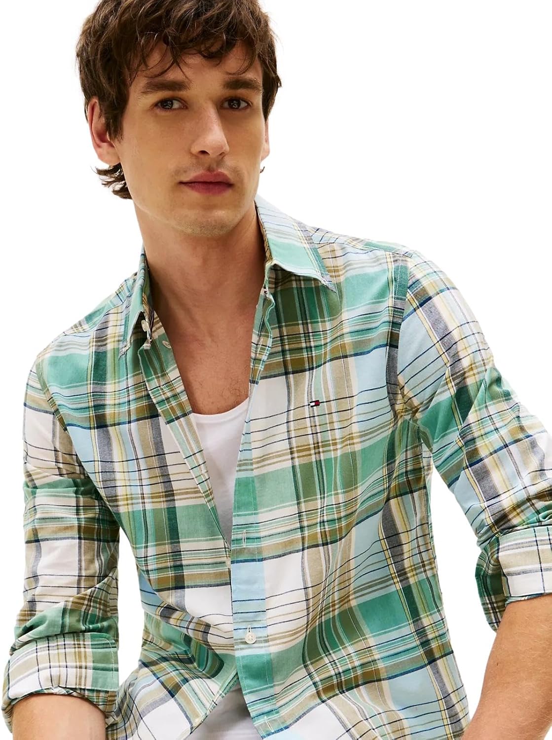 Мужская фирменная рубашка TOMMY HILFIGER с длинным рукавом и застежкой на пуговицы, классического кроя, коллекция 2025 года, Madras Frosted Evergreen Multi 5182.300
Мужская фирменная рубашка TOMMY HILFIGER с длинным рукавом и застежкой на пуговицы, классического кроя, коллекция 2025 года, Madras Frosted Evergreen Multi 5182.300