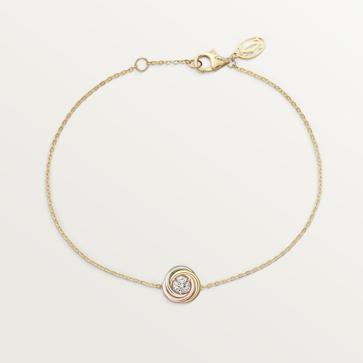 Браслет Cartier Bracelet Trinity, на цепочке, бриллиант круглой огранки, белое золото 
Браслет Cartier Bracelet Trinity, на цепочке, бриллиант круглой огранки, белое золото