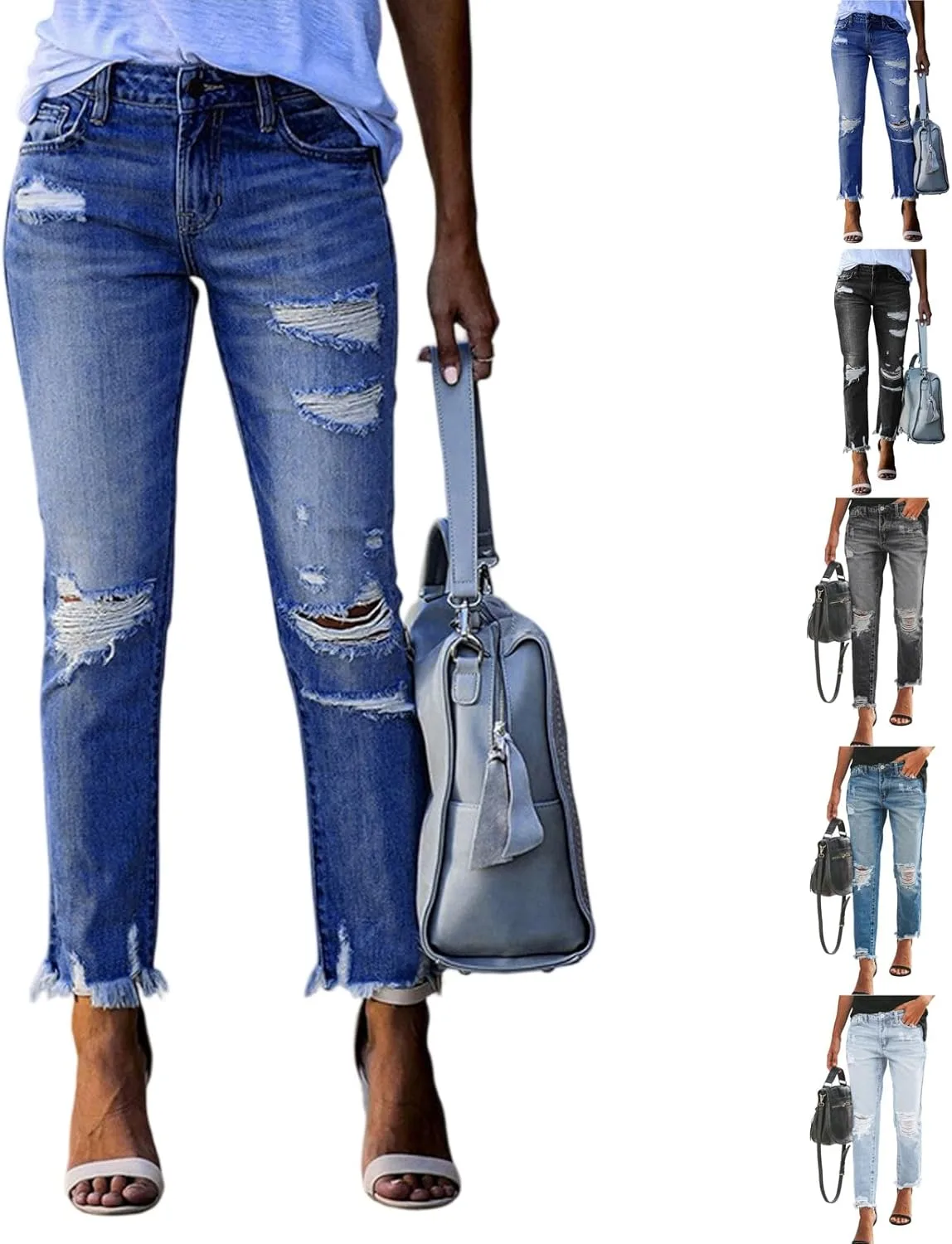 Женские укороченные джинсы distressed high waisted stretchy с рваным краем
Женские укороченные джинсы distressed high waisted stretchy с рваным краем