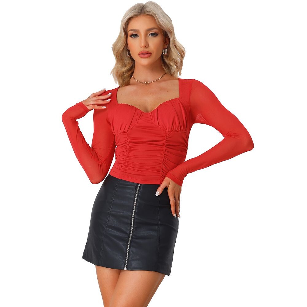 Сетчатые топы с длинными рукавами для женщин, осенняя модная блузка с вырезом в форме сердца и рюшами, с мягкой подкладкой на груди ALLEGRA K, красный
Сетчатые топы с длинными рукавами для женщин, осенняя модная блузка с вырезом в форме сердца и рюшами, с мягкой подкладкой на груди ALLEGRA K, красный