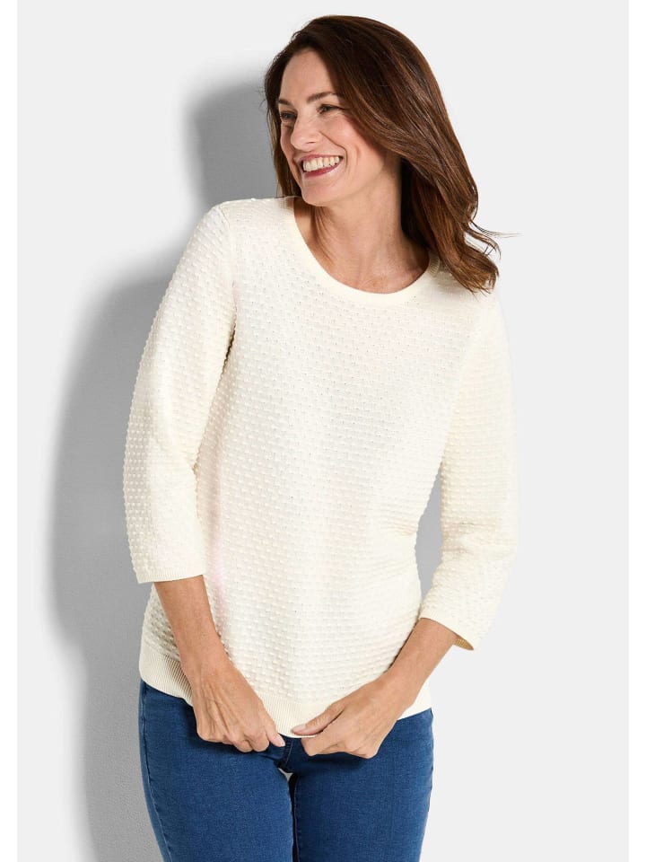 Вязаный хлопковый свитер с короткими рукавами и текстурой кремово-белого цвета. GOLDNER
Вязаный хлопковый свитер с короткими рукавами и текстурой кремово-белого цвета. GOLDNER