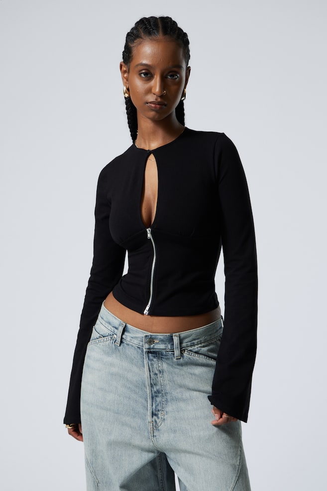 Узкий топ с длинными рукавами и застежкой-молнией Weekday, черный
Узкий топ с длинными рукавами и застежкой-молнией Weekday, черный