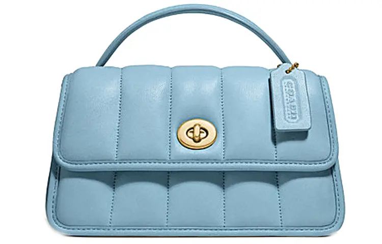 Кошелек с замочком-защелкой из овчины Кожаная сумка-клатч через плечо Средний размер Женская павлинья синяя COACH