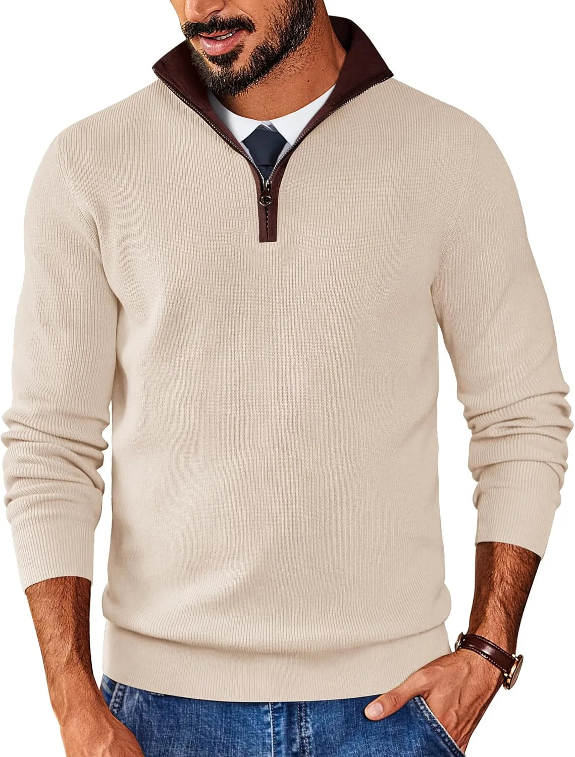 COOFANDY мужской свитер с четвертью молнии Slim Fit с воротником-стойкой
COOFANDY мужской свитер с четвертью молнии Slim Fit с воротником-стойкой