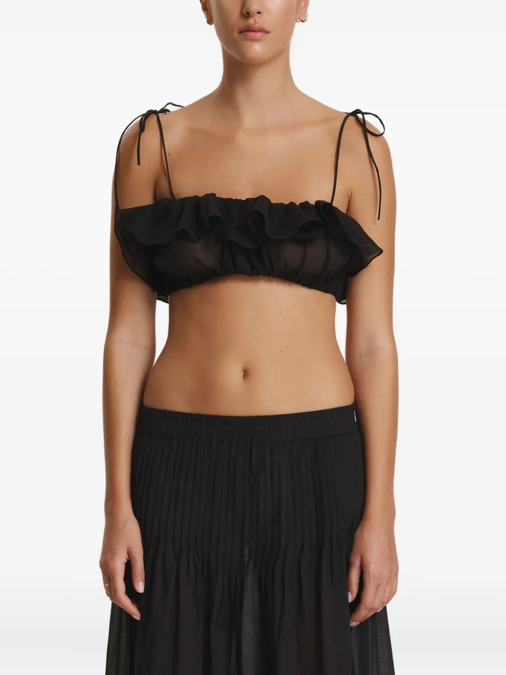 Топ с рюшами и завязками на бретелях Pnk, черный
Топ с рюшами и завязками на бретелях Pnk, черный