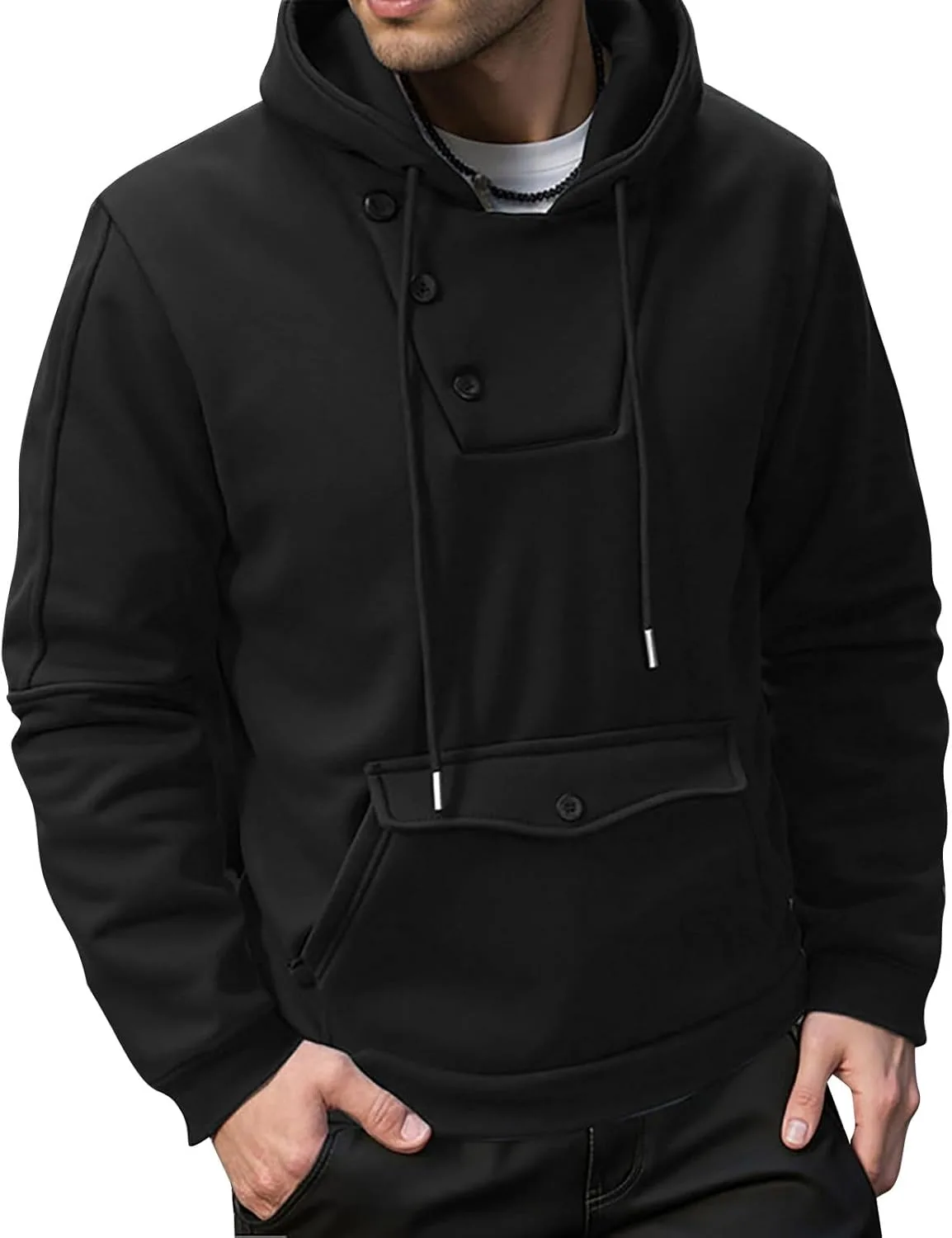 Мужская модная толстовка с капюшоном на пуговицах и карманом
Мужская модная толстовка с капюшоном на пуговицах и карманом