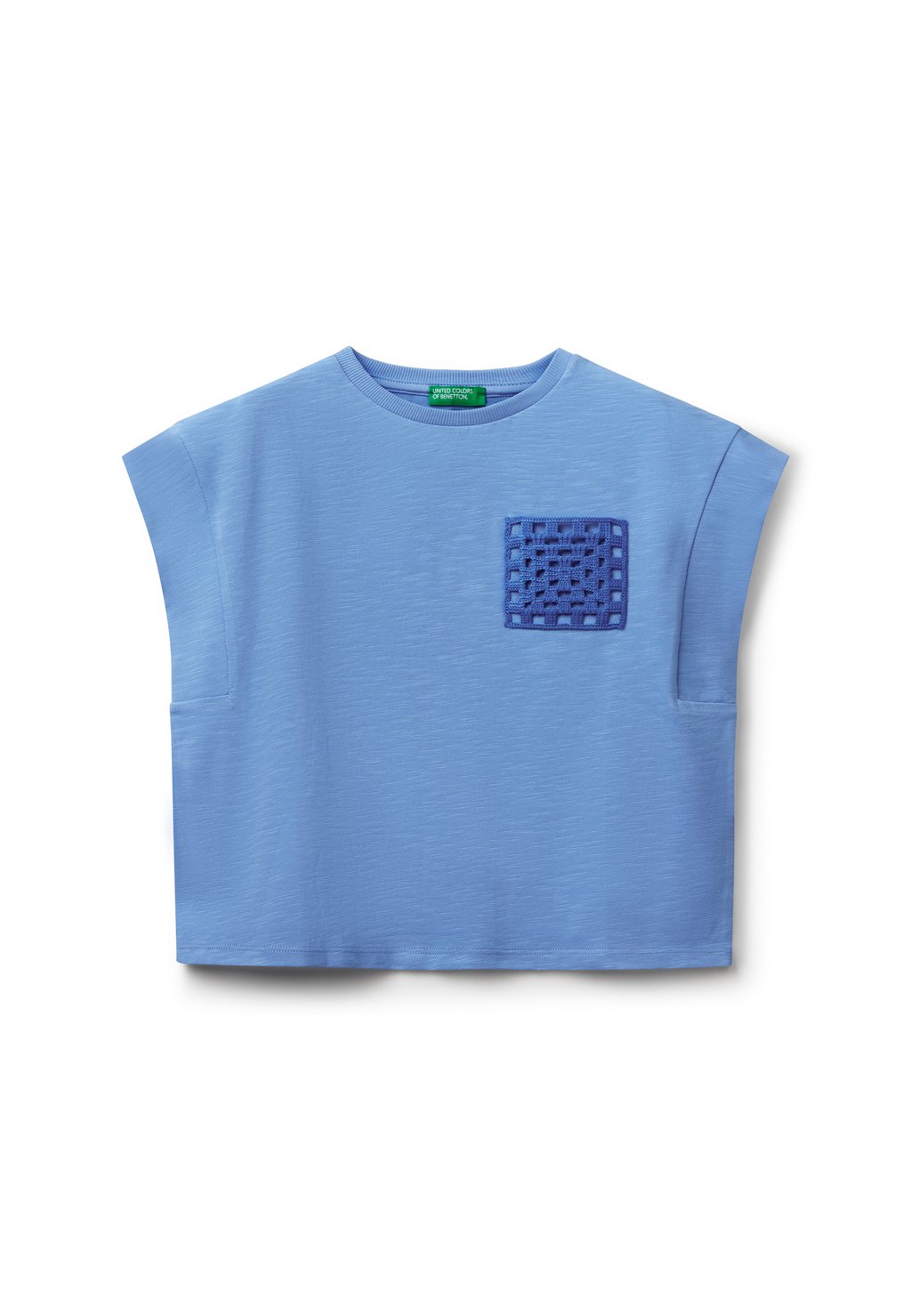 Футболка с принтом WITH MACRAMÉ PATCH United Colors of Benetton, синий 
Футболка с принтом WITH MACRAMÉ PATCH United Colors of Benetton, синий