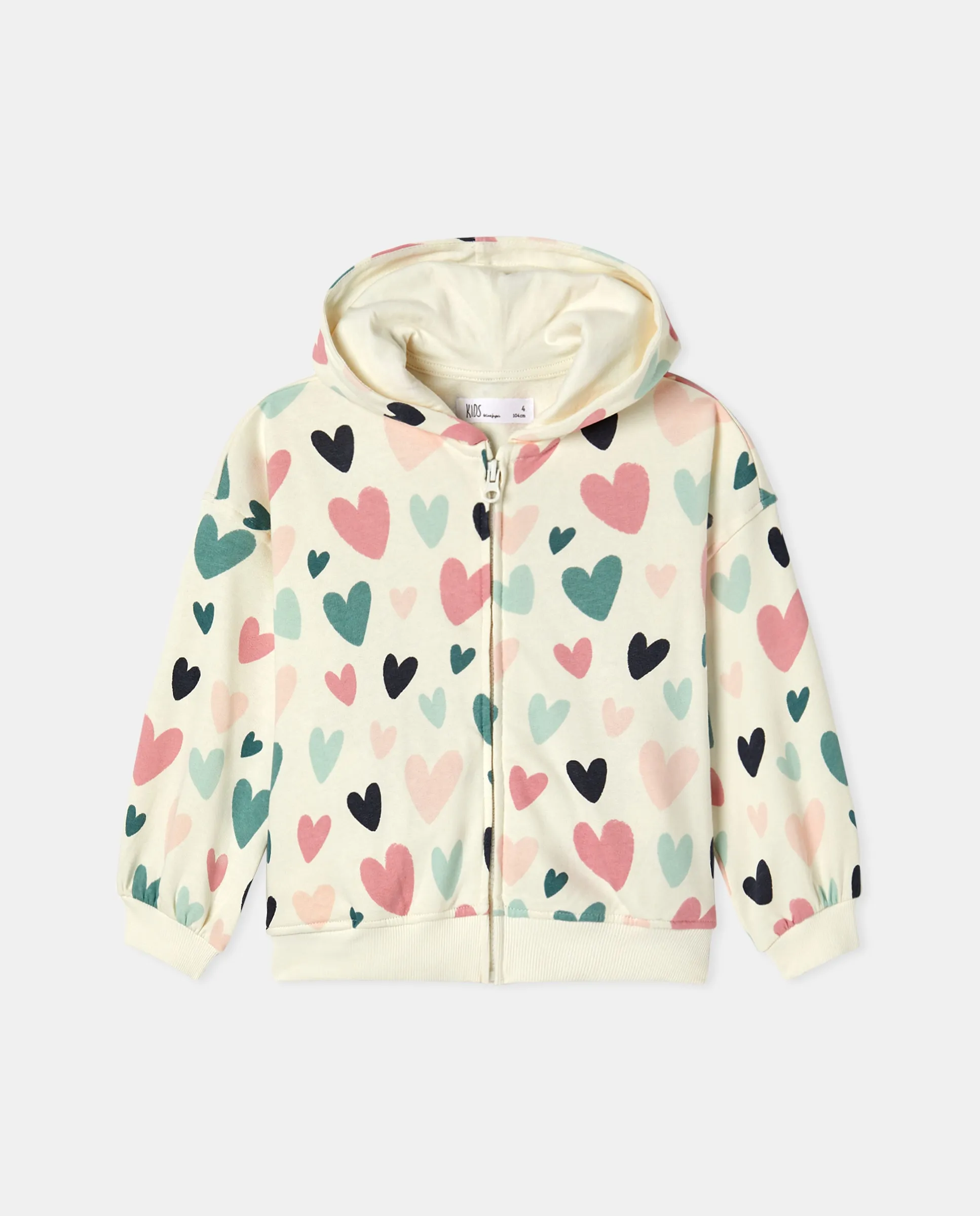 Детское худи с капюшоном и принтом в виде сердечек по всей поверхности Kids El Corte Inglés, белый 
Детское худи с капюшоном и принтом в виде сердечек по всей поверхности Kids El Corte Inglés, белый