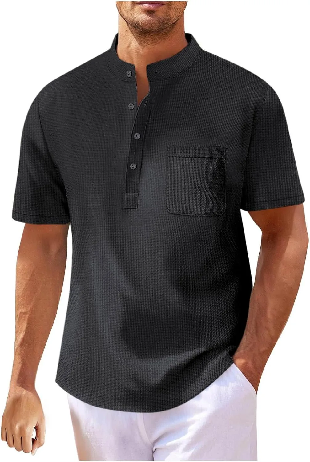 Мужская летняя рубашка хенли с коротким рукавом
Мужская летняя рубашка хенли с коротким рукавом