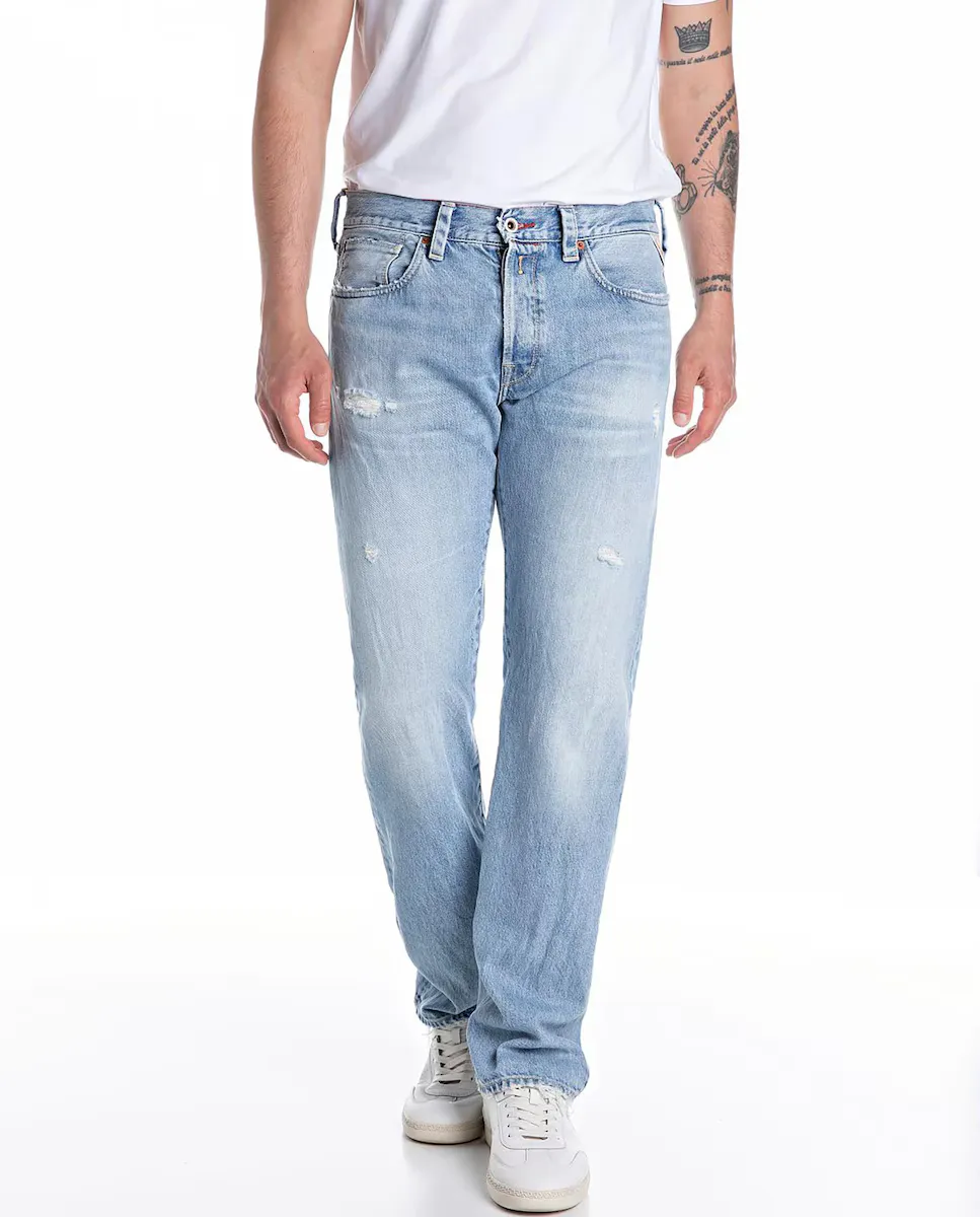 Мужские джинсы классического кроя с пятью карманами Replay, светло-голубой
Мужские джинсы классического кроя с пятью карманами Replay, светло-голубой