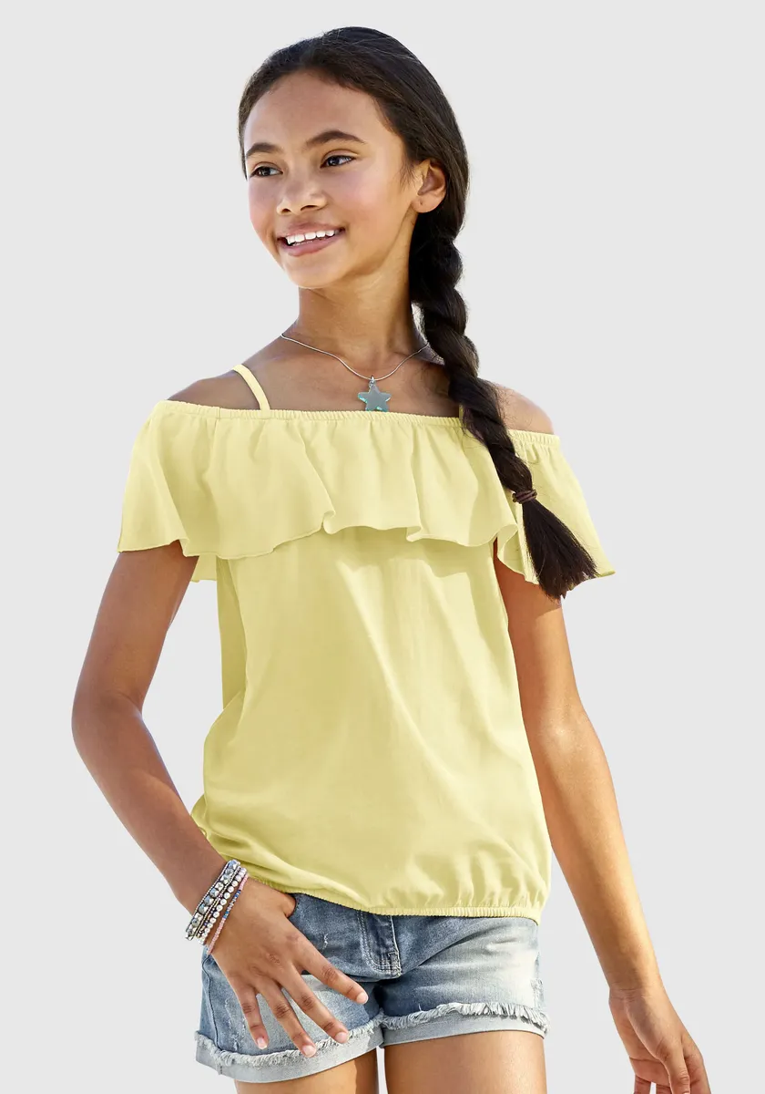 KIDSWORLD Футболка с широким вырезом "Кармен", желтый
KIDSWORLD Футболка с широким вырезом "Кармен", желтый