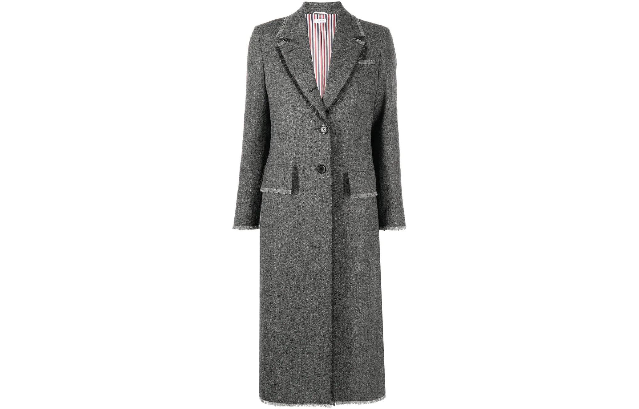 Пальто однобортное с бахромой THOM BROWNE, серый
Пальто однобортное с бахромой THOM BROWNE, серый