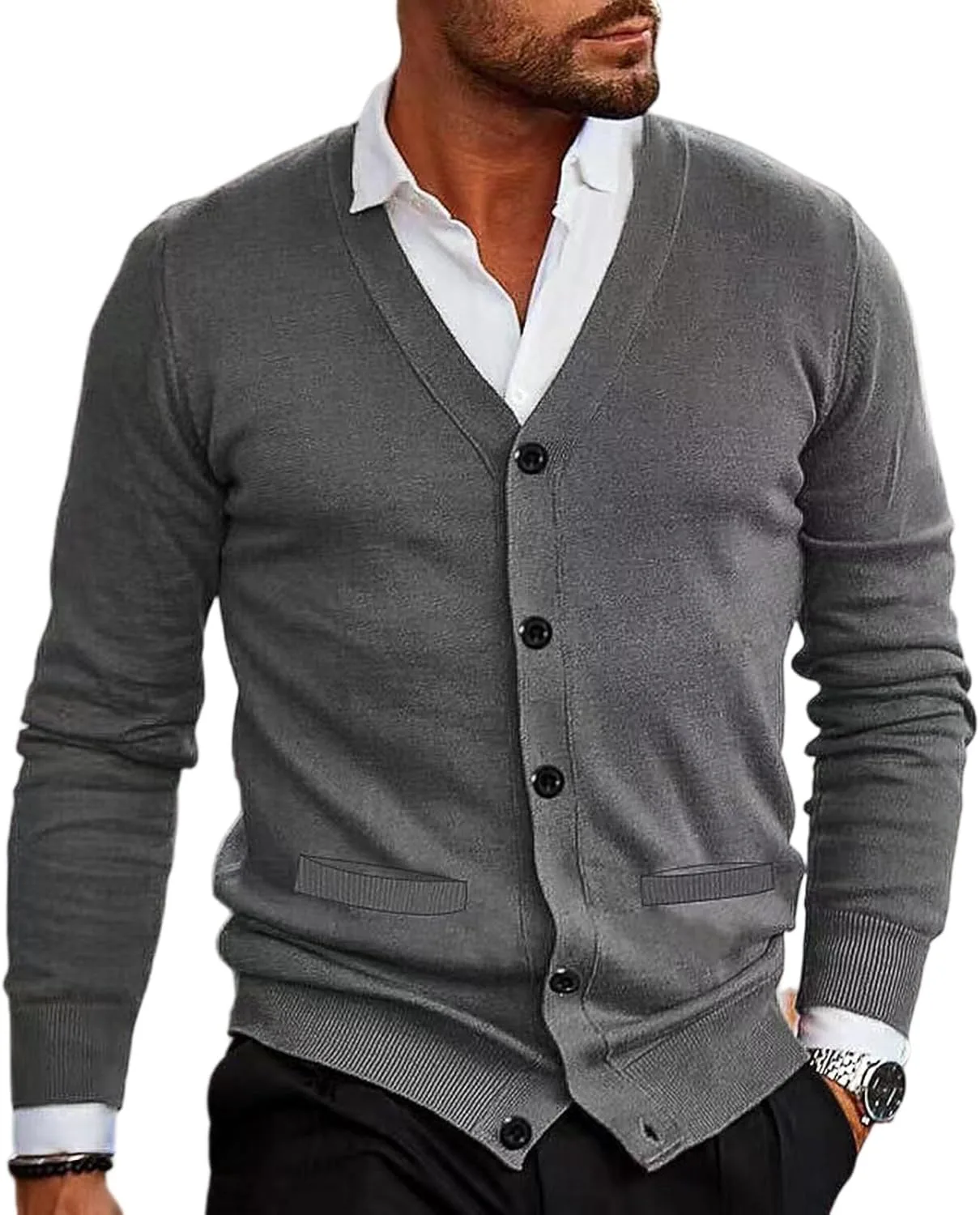 Мужской кардиган с V-образным вырезом и длинными рукавами HYYGOCCTV
Мужской кардиган с V-образным вырезом и длинными рукавами HYYGOCCTV