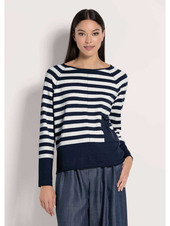 MADELEINE Элегантный полосатый свитер с подвернутыми краями темно-синего/бежевого цвета
MADELEINE Элегантный полосатый свитер с подвернутыми краями темно-синего/бежевого цвета