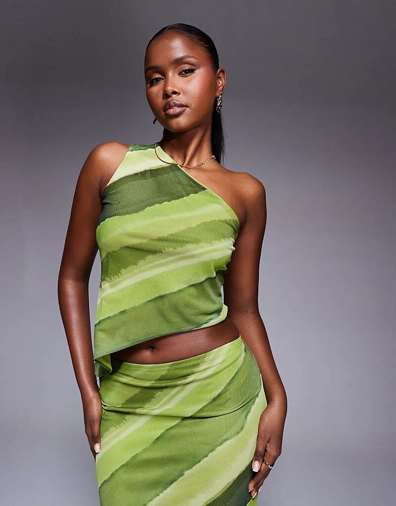 Асимметричный сетчатый топ на одно плечо от ASOS DESIGN с зеленым абстрактным принтом 
Асимметричный сетчатый топ на одно плечо от ASOS DESIGN с зеленым абстрактным принтом