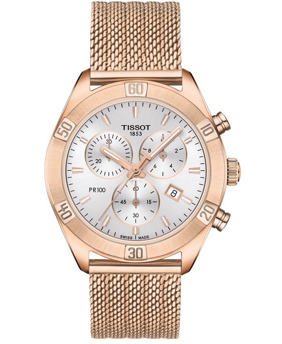 Женские швейцарские часы-хронограф PR 100 Sport Chic T-Classic с сетчатым браслетом из нержавеющей стали цвета розового золота, 38 мм Tissot, золотой
Женские швейцарские часы-хронограф PR 100 Sport Chic T-Classic с сетчатым браслетом из нержавеющей стали цвета розового золота, 38 мм Tissot, золотой