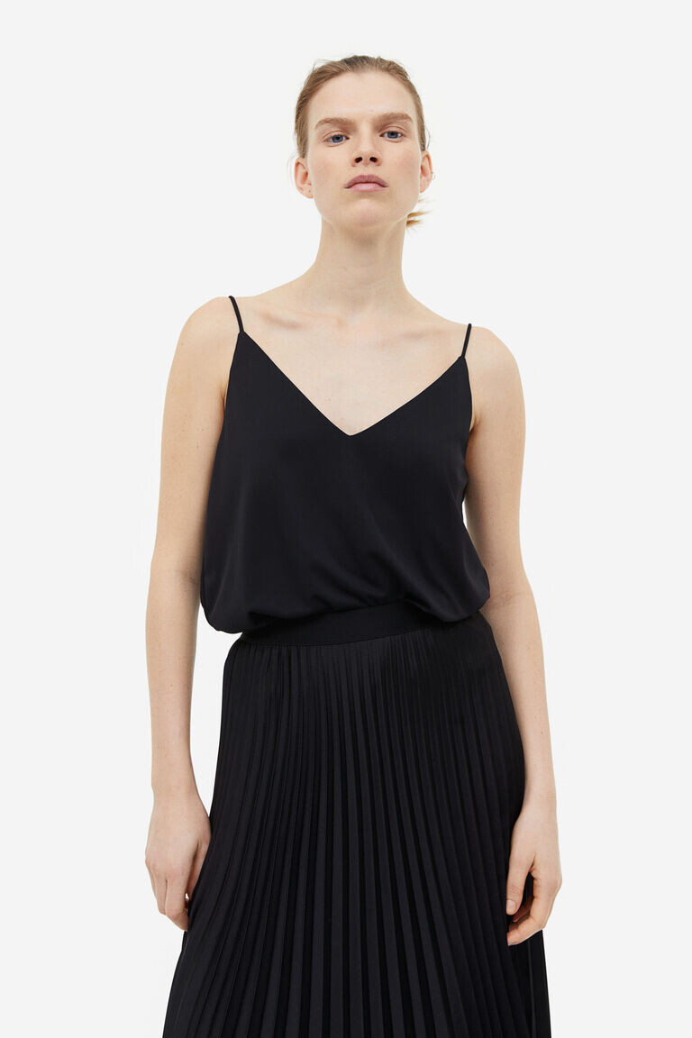 Топ с v-образным вырезом и бретелями H&M, черный
Топ с v-образным вырезом и бретелями H&M, черный